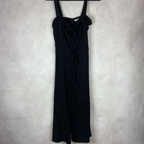 Reformation Black Eddie Tank Straps Midi Crepe Bows Dress Women's Size 10 - Picture 3 of 5